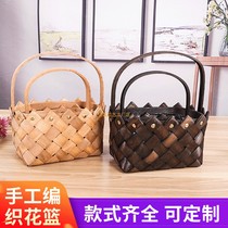 Decoration Yilin craft new hand-in-hand basket gift flower basket bamboo woven wooden ornaments rose woven flower pot