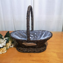 Flower Basket Rattan Straw Weaving Hand Basket Weaving Flower Pot Decorative Flower Pot Pastoral Decoration Flower Dried Flower Arrangement Basket