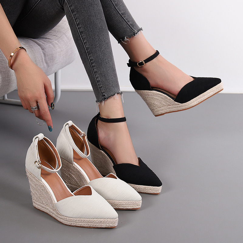Aliexpress Summer New Style Pointed Toe Wedge Heel Thick-Soled High-Heeled Sandals Hollow Shoes Buckle Shoes Straw Shoes Women's Hemp Rope Shoes Aliexpress Summer New Style Pointed Toe Wedge Heel Thick-Soled High-Heeled Sandals Hollow Shoes Buckle Shoes Straw Shoes Women's Hemp Rope Shoes