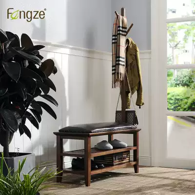 Fengze American solid wood multifunctional shoe stool hanger integrated floor-to-ceiling foyer creative shoe stool AS819