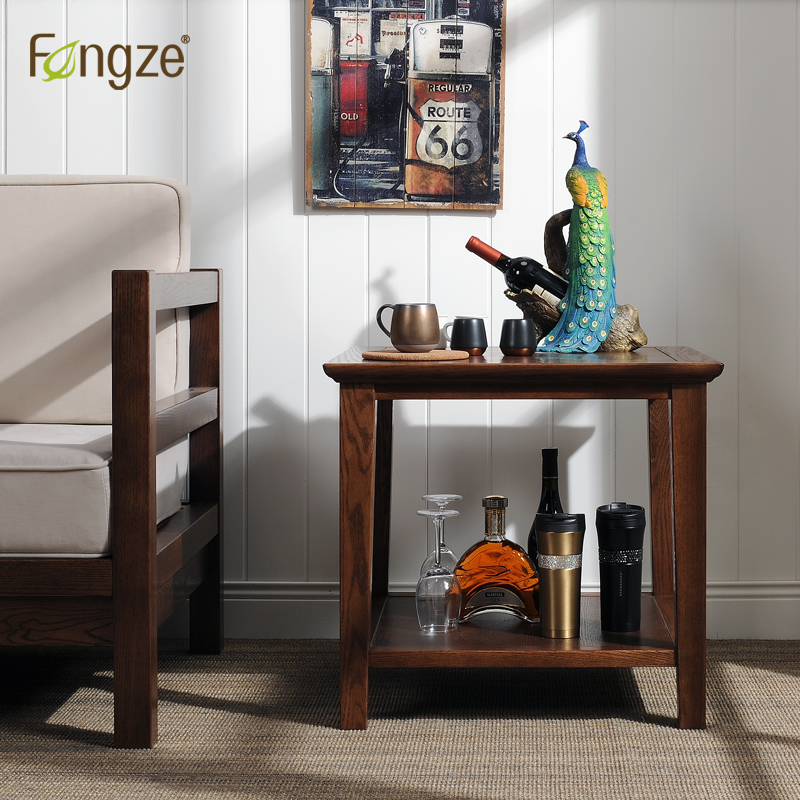 Fengze solid wood square coffee table American simple coffee table living room oak furniture square side a few AS516P