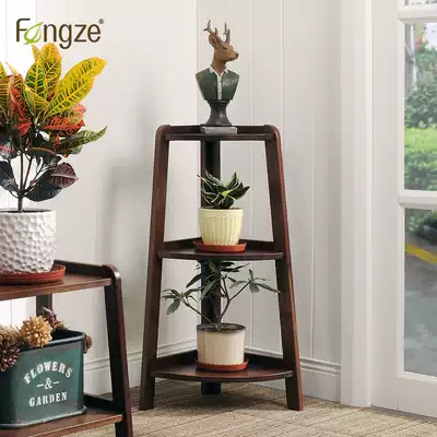 Fengze simple solid wood corner shelf floor corner flower stand living room triangle frame creative cs617