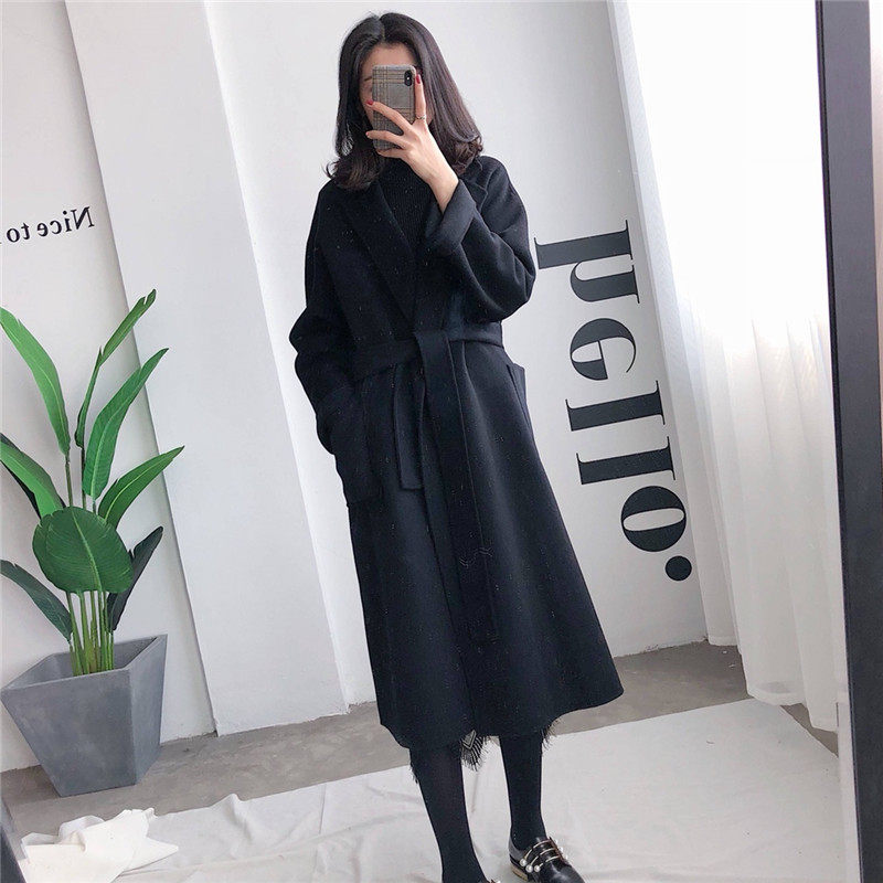 2022 spring new product Jiang Xin same style double-sided cashmere coat female Korean style tie long woolen woolen coat