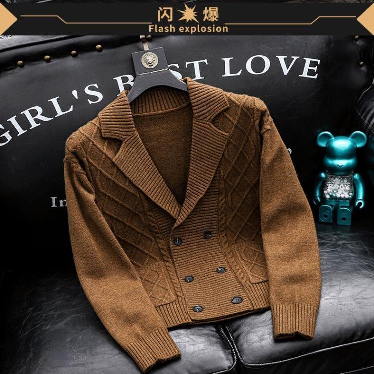 High-End Casual, Fashionable and Comfortable Cardigan Sweater Jacket for Men, Double-Breasted Sweater, Slim and Handsome Suit Knitwear High-End Casual, Fashionable and Comfortable Cardigan Sweater Jacket for Men, Double-Breasted Sweater, Slim and Handsome Suit Knitwear