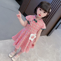 Girls cheongsam retro dress new summer floral cotton dress Chinese modified Hanfu performance suit Tipi