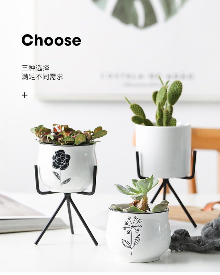 Bắc Âu đơn giản ins gió gốm khung sắt gốm sứ phòng khách nhà để bàn thịt nhỏ trong chậu trang trí trang trí - Vase / Bồn hoa & Kệ chậu thủy tinh trồng cây