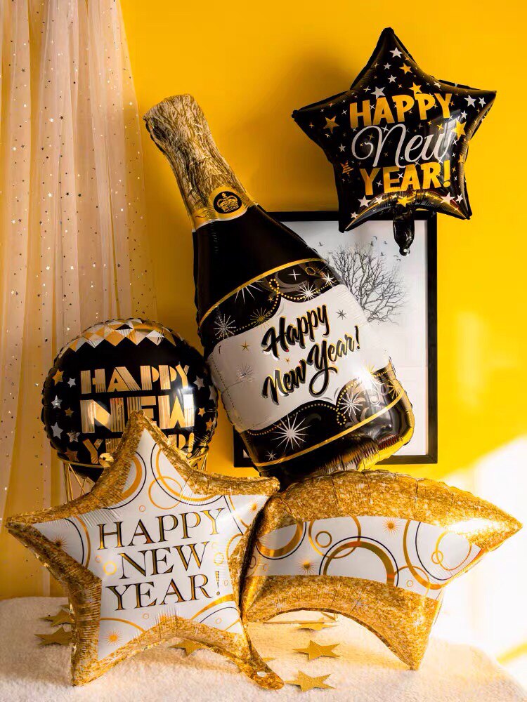 HAPPY NEW YEAR ALUMINUM FOIL BALLOON HAPPY NEW YEAR LETTER CHAMPAGNE BALLOON NEW YEAR PARTY STORE DECORATION
