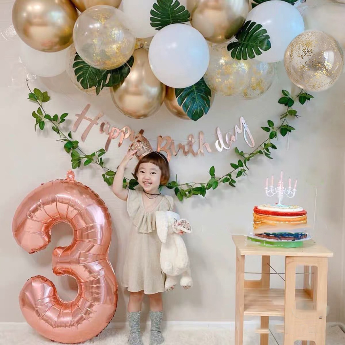 Mori department ins boys and girls first 100 days birthday decoration Korean-style internet red children's party background wall balloon decoration