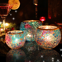 Glass mosaic Nordic ornaments arranged candlelight dinner romantic props western table Mediterranean candle table Cup