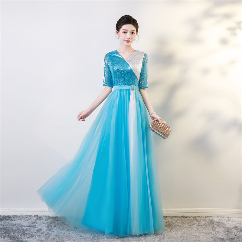 Chorus Performance Dress Women's Long Dress 2025 New Style Performance Conductor Adult Red Song Poetry Recitation Banquet Evening Dress