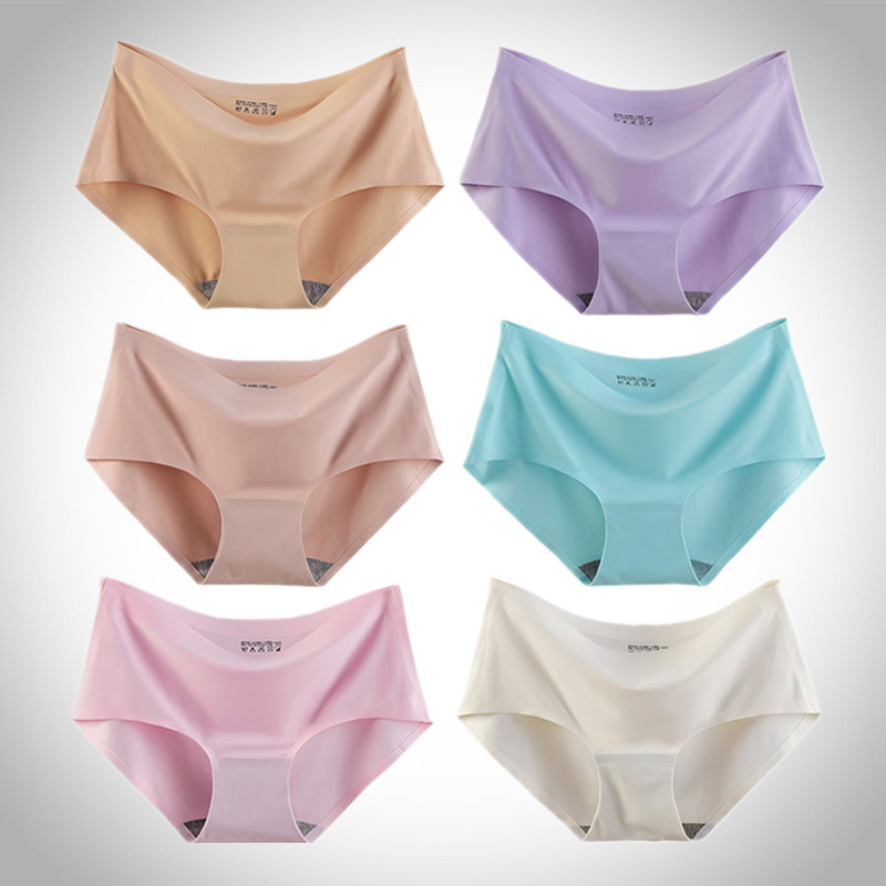 Ice silk seamless panties women's thin mid-waist comfortable sexy breathable stretch large size girls antibacterial briefs