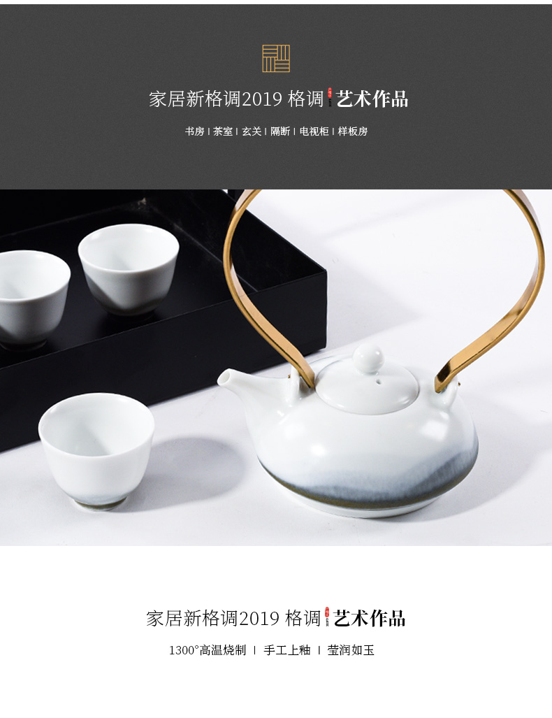 New Chinese style example room tea house furnishing articles sitting room tea table set decoration metal DiHe soft outfit ceramic tea set combination