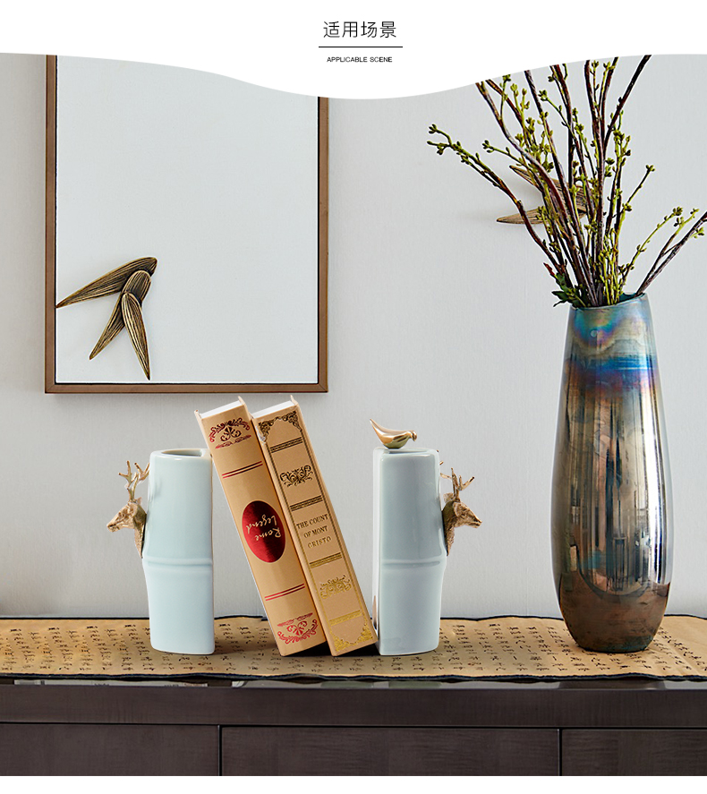 Modern jewelry ceramic furnishing articles office decoration study of new Chinese style bookcase rely on brass deer head bird book file
