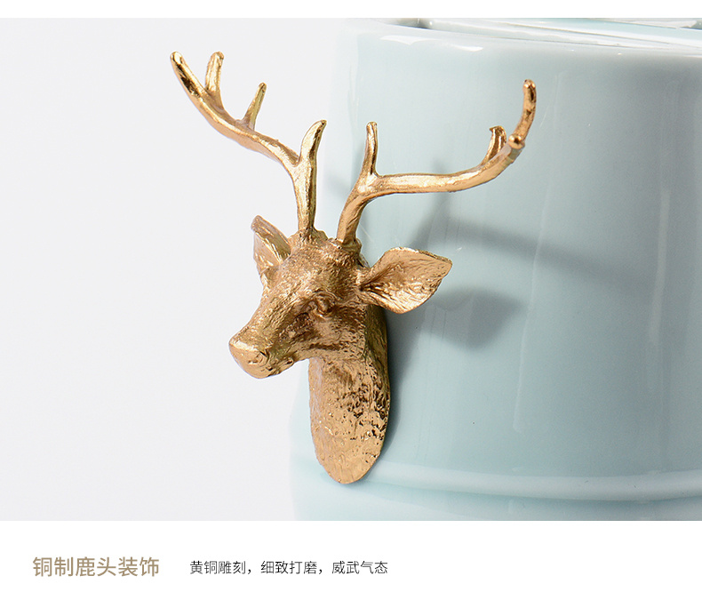 Modern jewelry ceramic furnishing articles office decoration study of new Chinese style bookcase rely on brass deer head bird book file