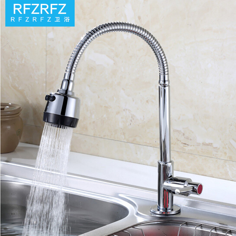 Full Copper Body Kitchen Single Cold Tap Wash Vegetable Basin Face Basin Hot and cold tap Vertical into the wall tap Single cold