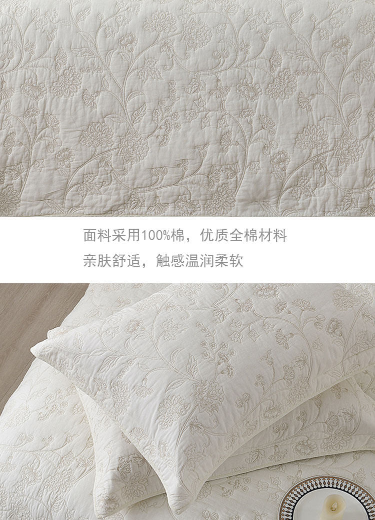 Покрывало для кровати 纯棉刺绣床盖三件套 加厚绗缝棉质寝具 适用复古田园风寝饰组选220x250cm加大尺寸 Ytey