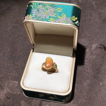 Ru xian jade road 18k heavy gold inlaid with natural huang qin single seed ring single seed raw stone gold inlaid with jade belt certificate