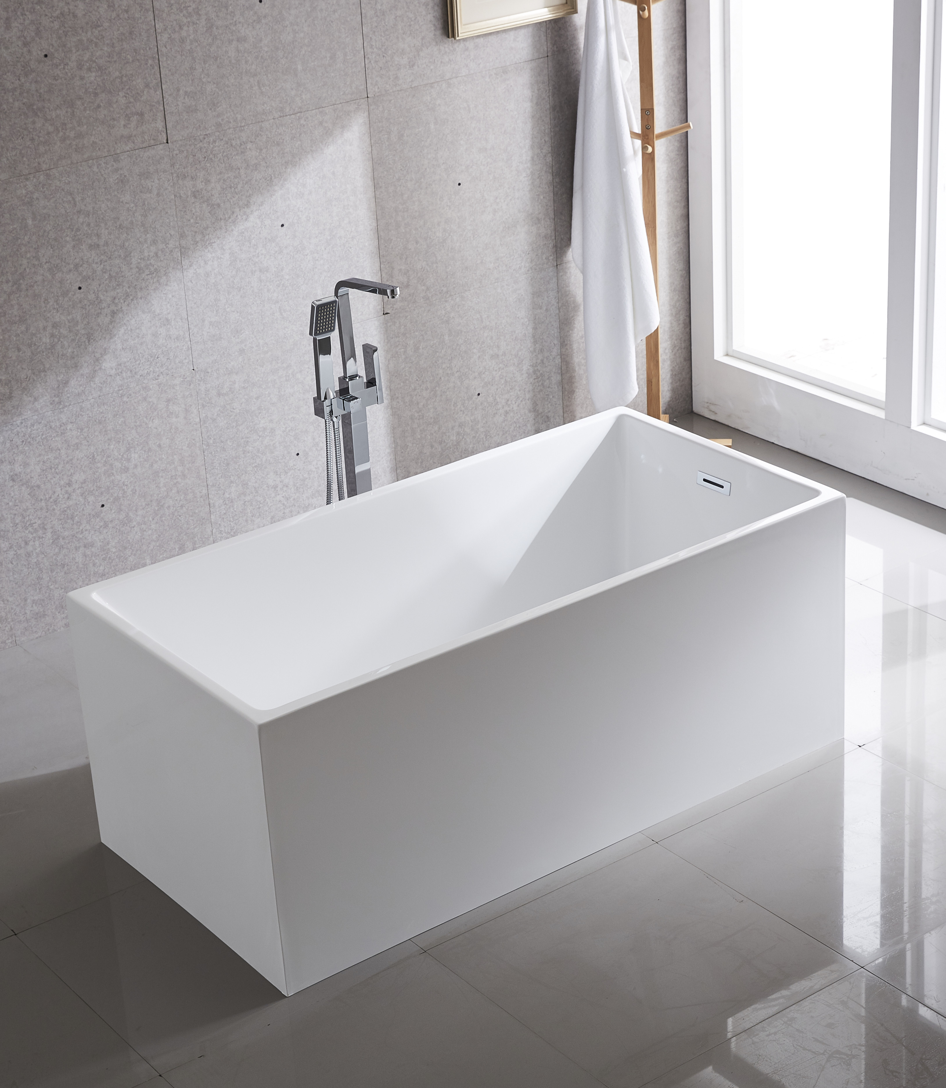 Bathtub vertical household bathtub Net red Japanese-style small apartment Deep long square free-standing acrylic 1 2m-1 7m