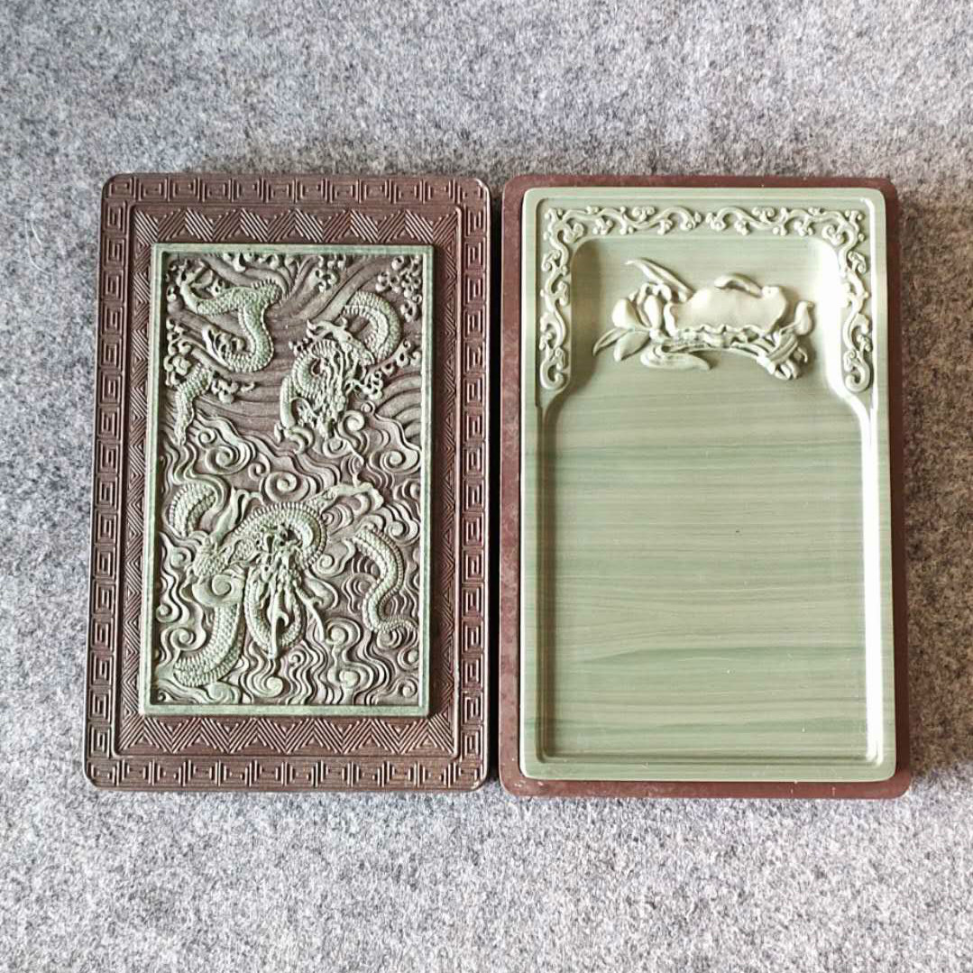 Court inkstone Court royal inkstone Court inkstone three-piece set box inkstone cover inkstone Pine flower inkstone Old pit pine flower inkstone collection