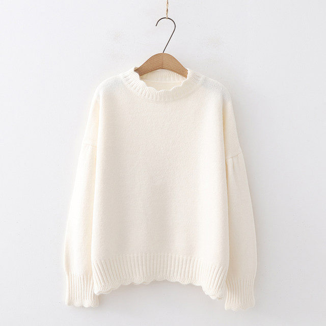 ເດັກຍິງປ່າໄມ້ແບບເກົາຫຼີຫວານແລະສົດນັກຮຽນສີແຂງ lace collar sweater coat ຂອງແມ່ຍິງດູໃບໄມ້ລົ່ນແລະລະດູຫນາວ sweater ແຂນຍາວ