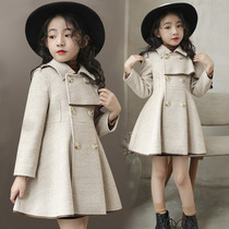 Girls wool jacket thickened autumn winter clip cotton Supper clothes Korean version of trendy children mid-to-large child foreign air