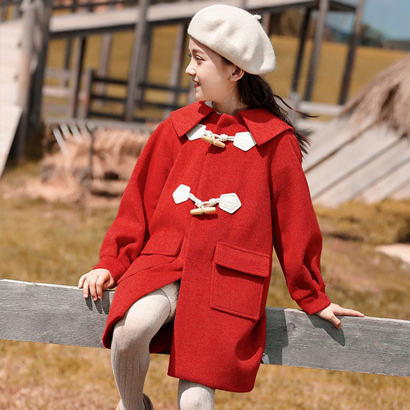 Girls' woolen coat 2022 new autumn and winter woolen coat thickened girl's mid-length version medium and big children's winter clothing foreign style