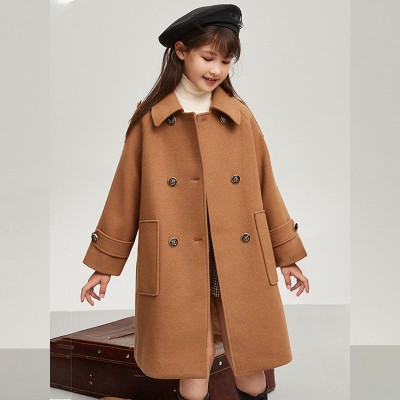 Girls' woolen coat 2022 new British style quilted children's woolen coat thickened in the big children's Western style children's clothing