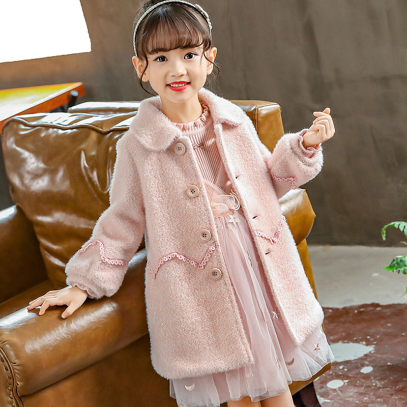 Girls' woolen coat 2022 new mink velvet autumn and winter wear thickened woolen coat plus cotton children's clothing foreign style Nizi