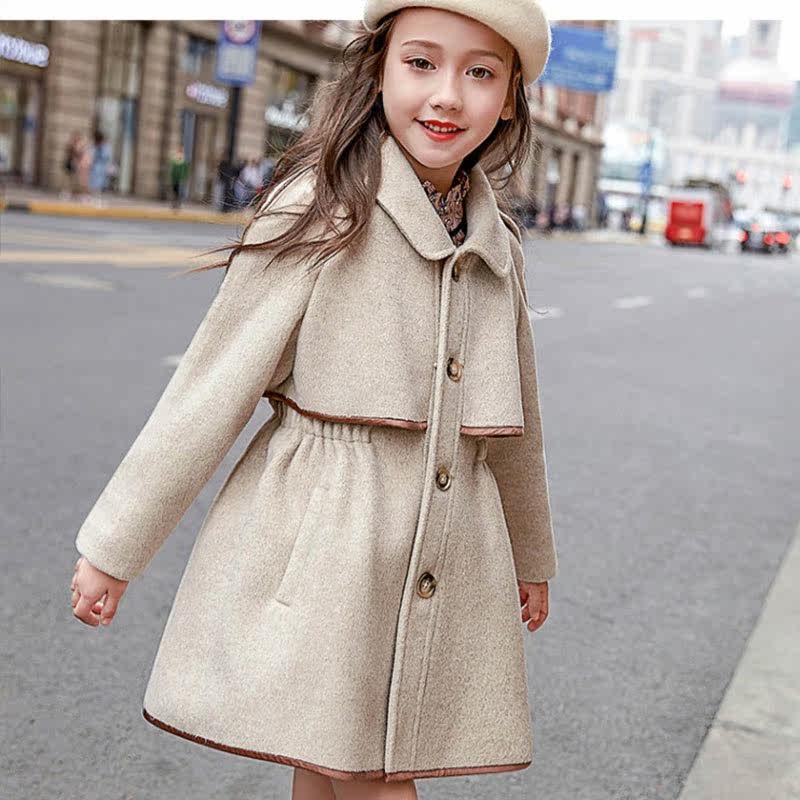 Girls' woolen coat woolen coat 2021 new girl's autumn and winter mid-length version in the big boy's Western style winter clothing Korean version