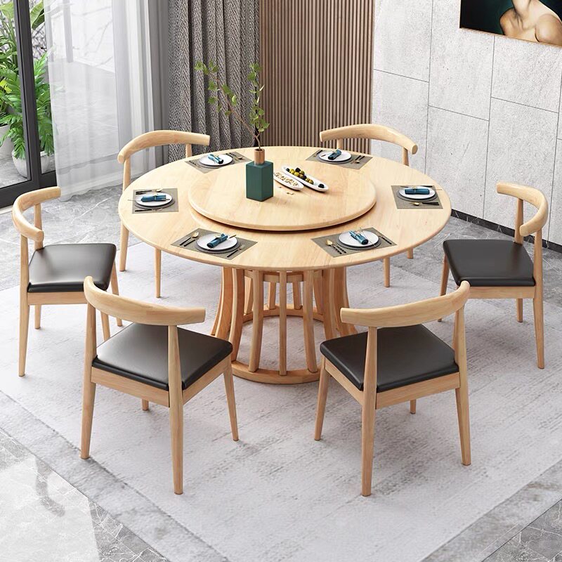 Nordic full solid wood dining table and chairs combined round home 10 12 people dining table hotel with turntable 1 8 m large round table
