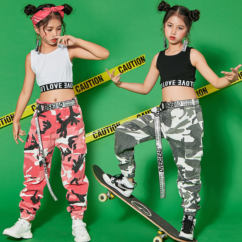 Children's street dance sports short vest navel dance clothing male and female children hip-hop Middle School Spring Summer new trousers