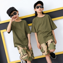 Childrens camouflage suit Girls cotton t-shirt student clothes Military training clothing short-sleeved boys hip-hop summer clothes trend