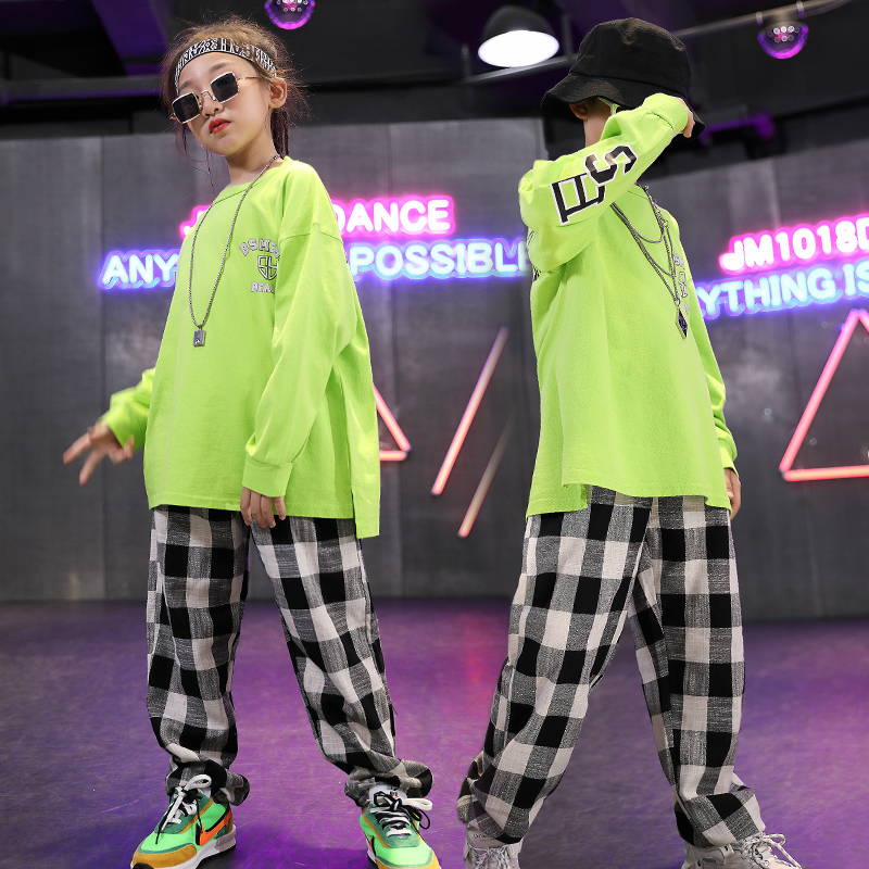 Boy Street Dance Suit Children Hip Hop Boomer Fall Girl Jazz Dance Costume Autumn Winter Plus Suede T-shirt Dance Suit