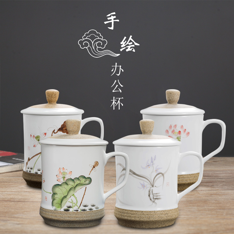 Chinese ceramic cups with cover hand - made straight keller office household gift cup jingdezhen tea cup