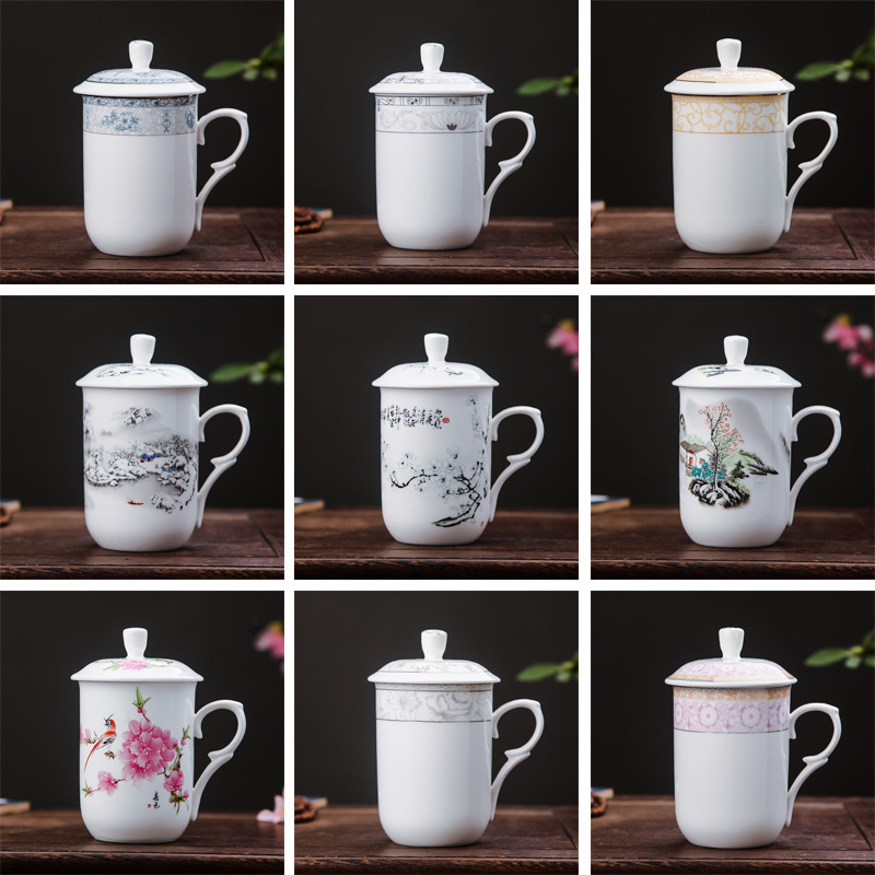 Jingdezhen ceramic cup with cover with a spoon, cup office cup creative household ipads porcelain cup tea cup in the meeting room