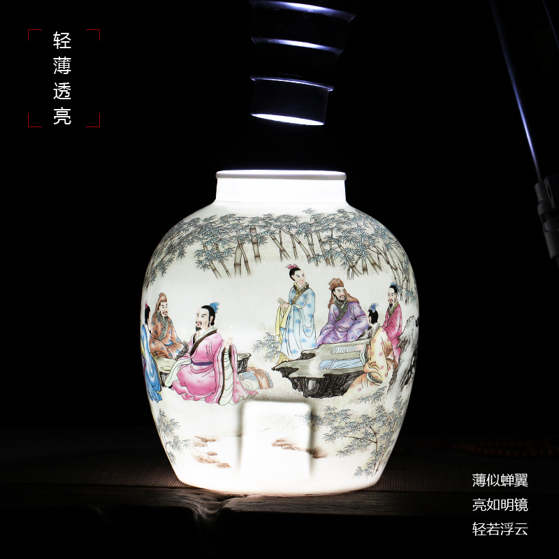 Ceramic jars hip flask bottles 10 jins 20 jins 30 jins with leading mercifully bottle seal pot cylinder jar of jingdezhen