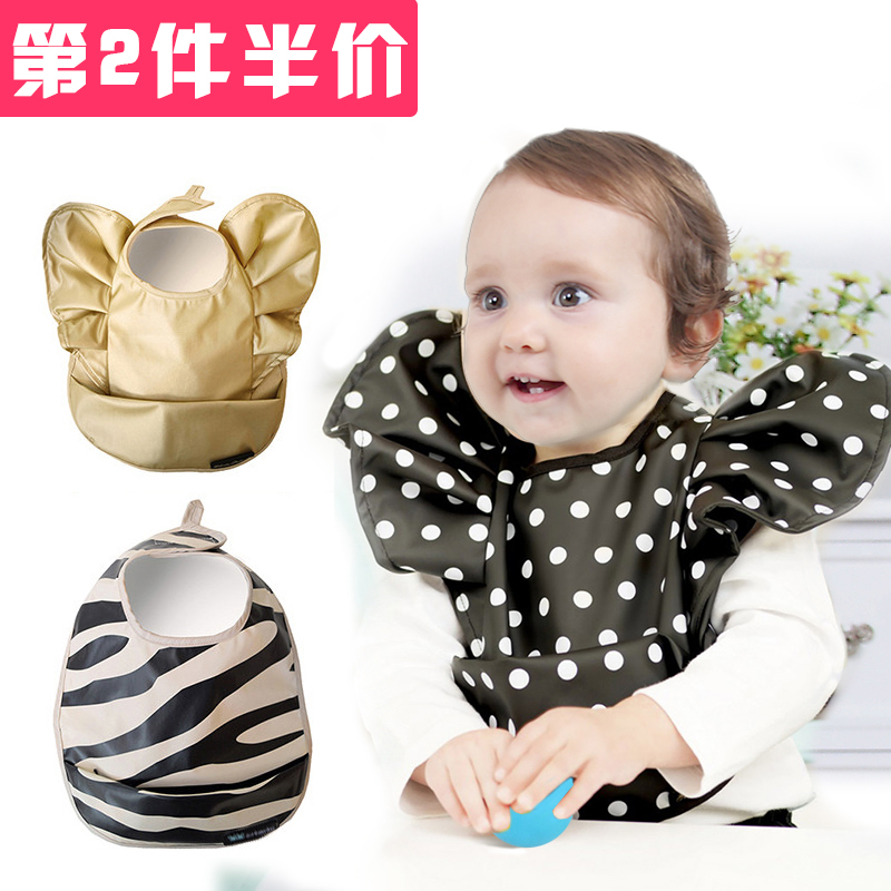 Carter Rabbit tide baby wave dot Nouveau Riche gold waterproof food eating bib Children's bib Big bib long sleeve