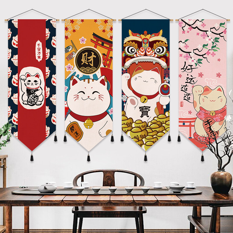 Japanese-style fortune cat fabric hanging painting bedroom dining room decorative painting restaurant hanging flag bedside hanging cloth background wallcloth