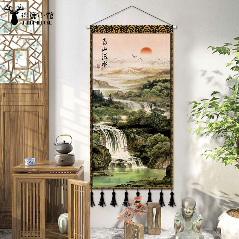 Chinese style flowing water raw property hanging painting Grand number Xuanguan Dining Hall Wall Decoration Tapestry China Wind Background Cloth Feng Shui Country Painting