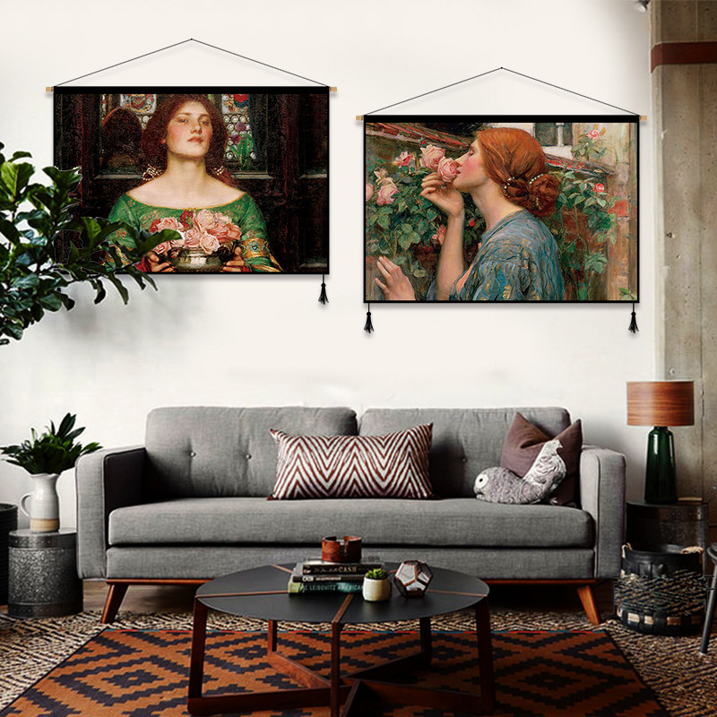 Niche vintage fabric hanging painting Background wall decorative painting Restaurant oil painting Meter box Blocking cloth net red bed and breakfast tapestry