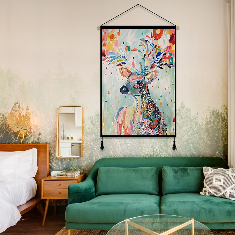 Nordic deer fabric hanging painting meter box block painting sofa background wall decoration painting bedroom dining room tapestry hanging
