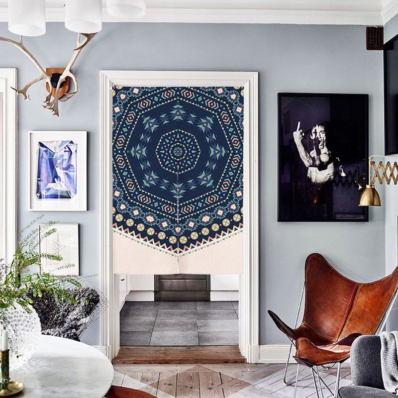 Chinese style ethnic wind cloth art door shade half shade bedroom kitchen partition curtain does not perforate cloth curtain adornment hangs a shade to prevent lampblack