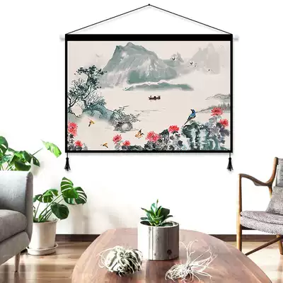 Chinese landscape painting Chinese painting cloth art hanging painting living room porch decorative painting study tapestry Zen mural painting wall painting