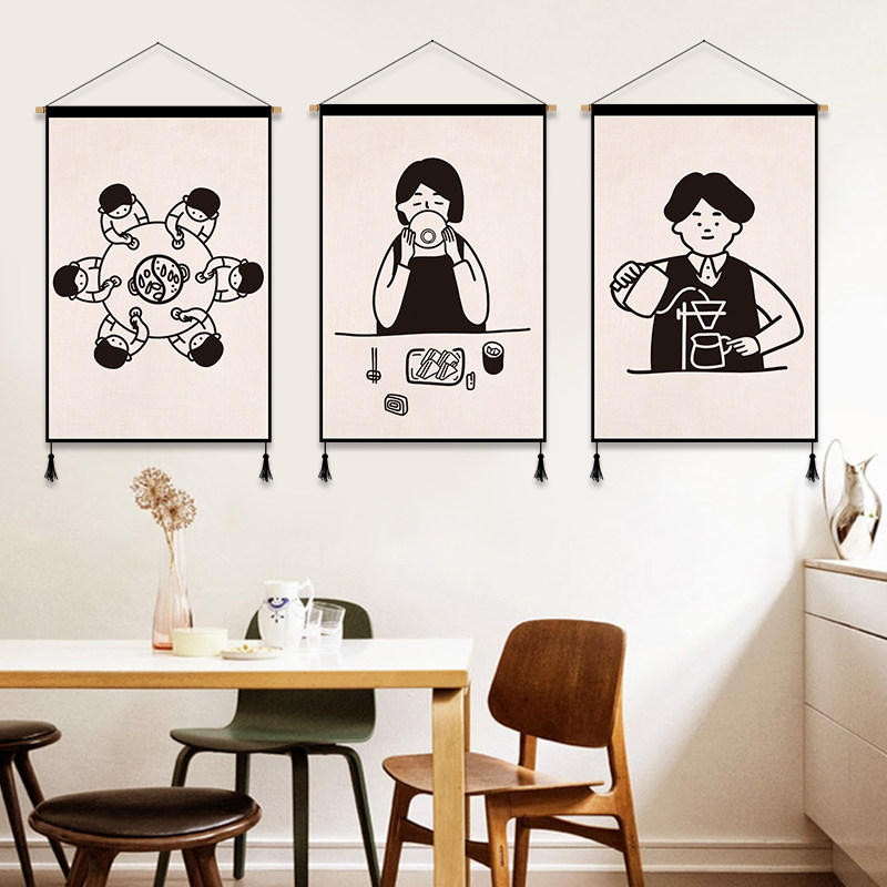 Black and white minimalist cloth art hanging drawing room dining room Dining Hall Decoration Painting Background Wall Hung Bu Dormitory Wall Buins Wind Tapestry