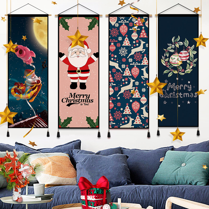 2022 new Christmas tapestry background wall hanging painting store holiday decoration hanging painting electric meter box to cover the room hanging cloth