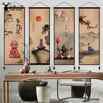 Retro China Wind Zen Mind Hanging Cloth Background Cloth Wall Decoration Tapestry Chinese Living Room Background Cloth Art Hanging 4-League