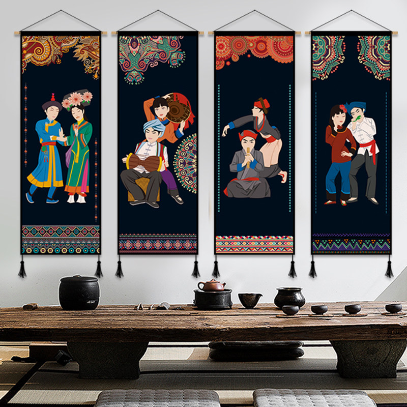 Minority style decorative painting hand-painted figures cloth tapestry living room restaurant hanging painting hotel hotel mural