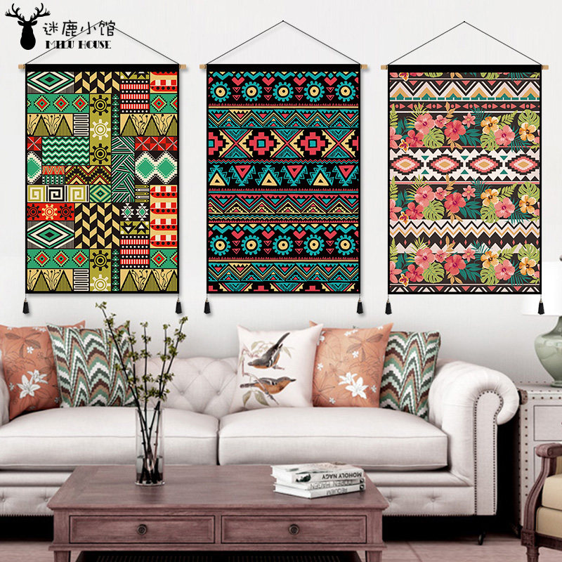 Chinese style ethnic pattern tapestry fabric homestay bedroom decorative painting corridor aisle mural Chinese style hanging canvas