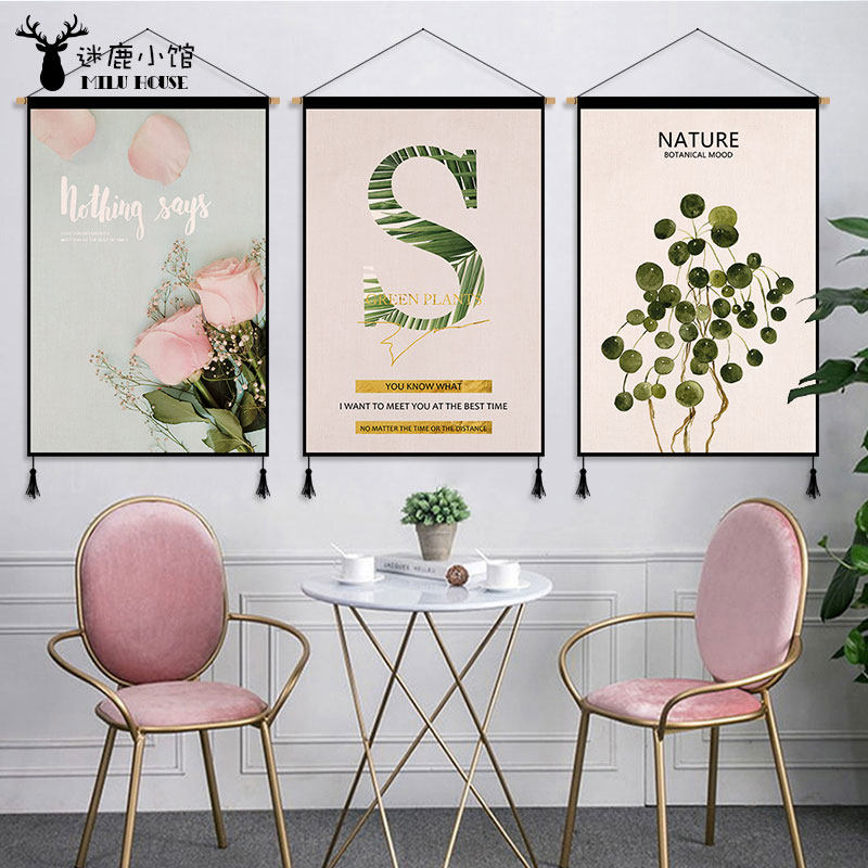 Flower green fabric hanging painting Meter box occlusion cloth Live background wall decorative painting Dining room tapestry ins hanging cloth