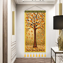Gold rich tree lucky hanging painting light luxury Chinese entrance porch corridor decoration tapestry living room hall painting hanging cloth